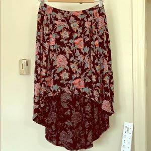 Stretchy Floral High Low Thin Skirt Kimchi Blue